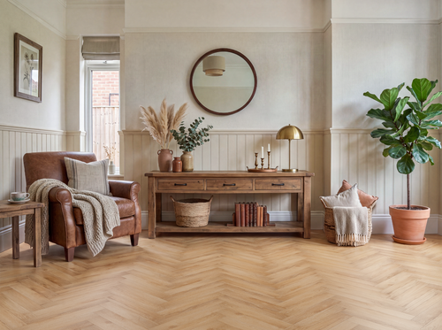 Amberley honeyed oak luxury vinyl herringbone flooring — The Loggia Collection, Lusso Flooring