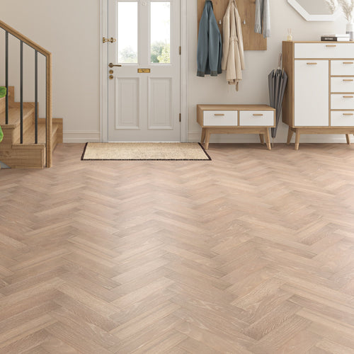 Birdseye grey engineered European oak herringbone flooring — The Foxgrove Collection, Lusso Flooring