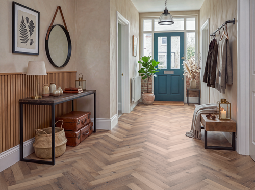 Blackmoor ebony oak luxury vinyl herringbone flooring — The Loggia Collection, Lusso Flooring